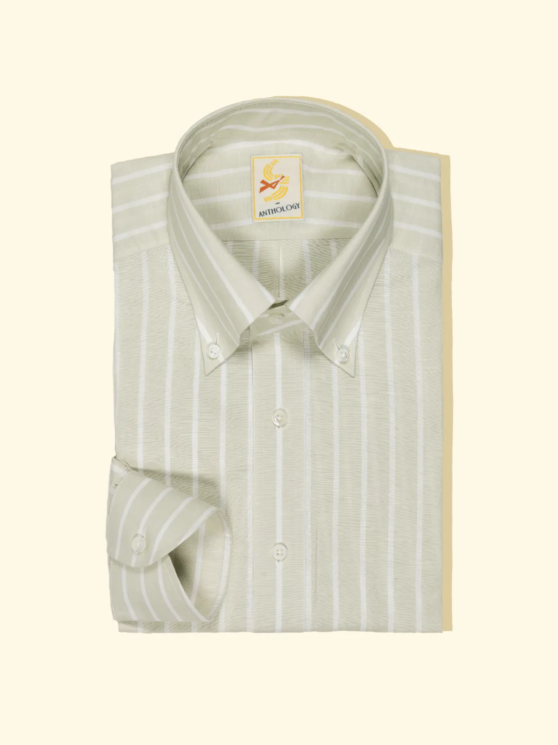 Discount The Anthology Beige and White Cotton/Linen Reverse Striped Shirt